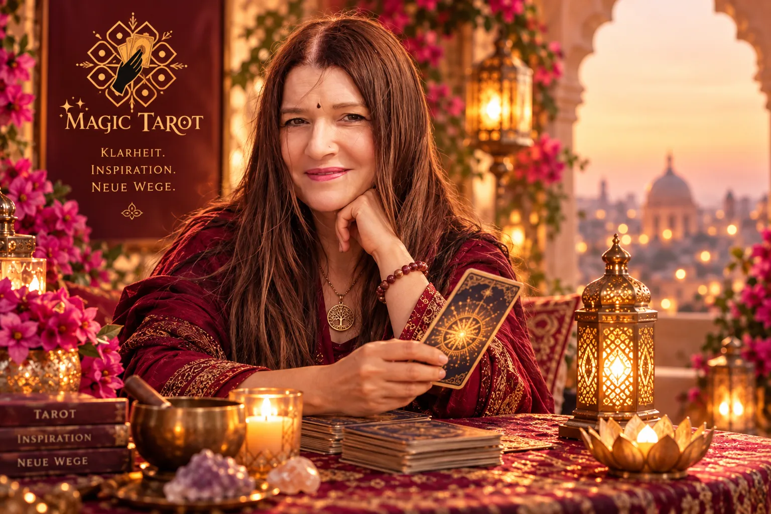 Maria del Carmen Gonzalez Stünkel mit Tarotkarte – Dein Magic Moment bei MAGIC TAROT